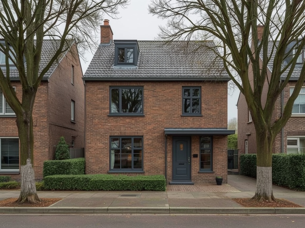 twee-onder-een-kapwoning in Huizen met antraciet kunststof kozijnen en passende voordeur