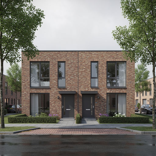 twee-onder-een-kapwoning in Almere met antraciet kunststof kozijnen en bijpassende voordeur