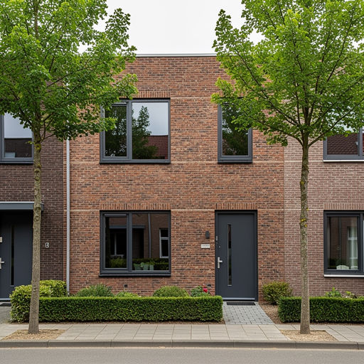 twee-onder-een-kapwoning in Gooise Meren met antraciet kunststof kozijnen en bijpassende voordeur