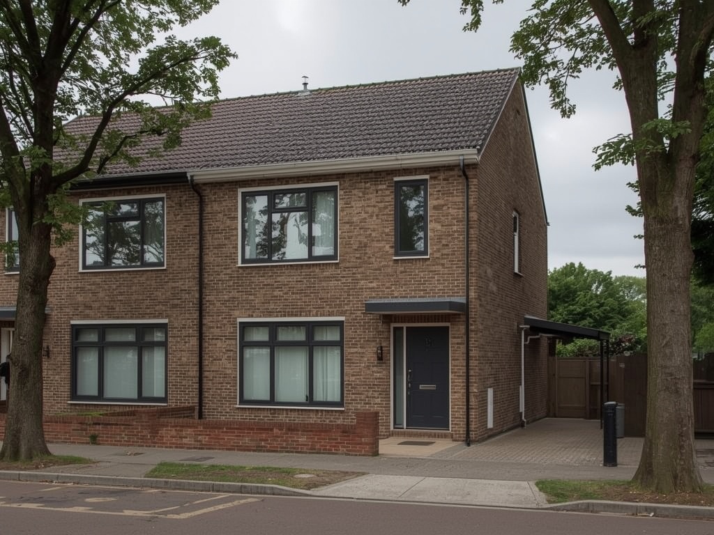twee-onder-een-kapwoning in Bussum met antracietkleurige kunststof kozijnen en bijpassende voordeur