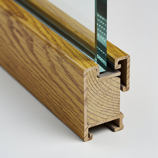 close-up van goudbeige houtnerf kunststof kozijnprofiel met isolatieglas in Almere