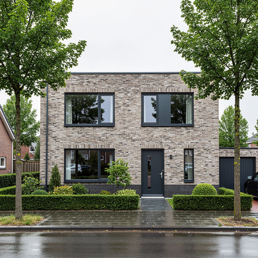 twee-onder-een-kapwoning in Laren met antracietkleurige kunststof kozijnen en bijpassende voordeur