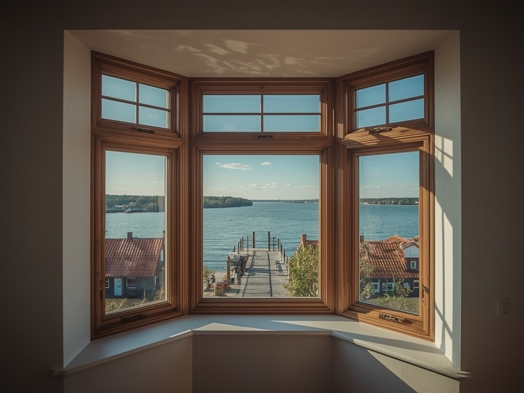 uitzicht vanuit woning in Huizen door houtnerf kunststof kozijn richting Gooimeer