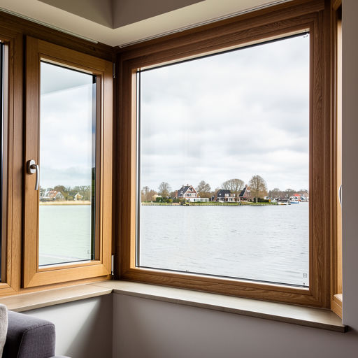 uitzicht vanuit woning in Laren door houtnerf kunststof kozijn richting groene omgeving