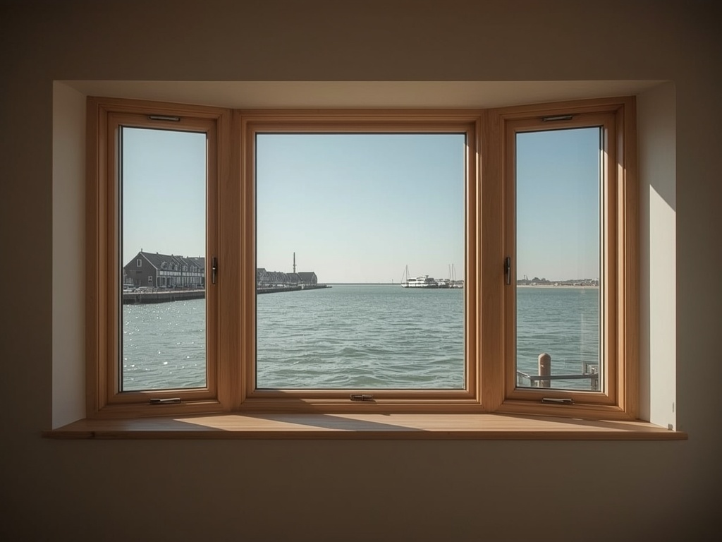 uitzicht vanuit woning in Eemnes door houtnerf kunststof kozijn richting open polderlandschap