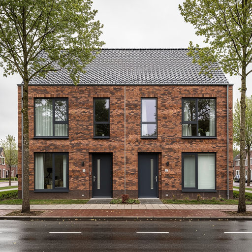 twee-onder-een-kapwoning in Naarden met antracietkleurige kunststof kozijnen en bijpassende voordeur
