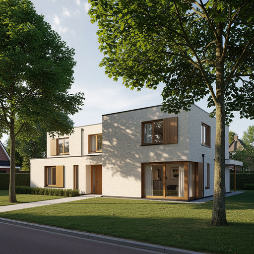 vrijstaande villa in Duivendrecht met houtnerf kunststof kozijnen en volwassen voortuinbeplanting