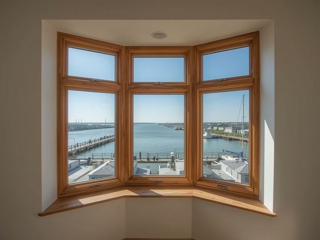 uitzicht vanuit woning in Muiderberg door houtnerf kunststof kozijn richting het IJmeer