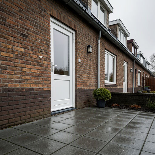 Monteur plaatst een kunststof achterdeur bij een woning in Huizen