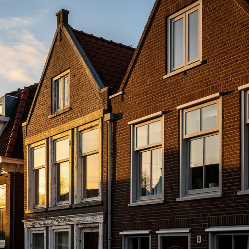 Monteur zet kunststof kozijnen in de gevel van een huis in Huizen