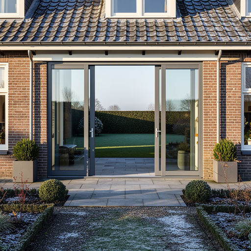 Kunststof schuifpui aan de achtergevel van een woning in Huizen