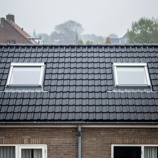 Nieuw kunststof dakraam in schuin pannendak van een huis in Huizen